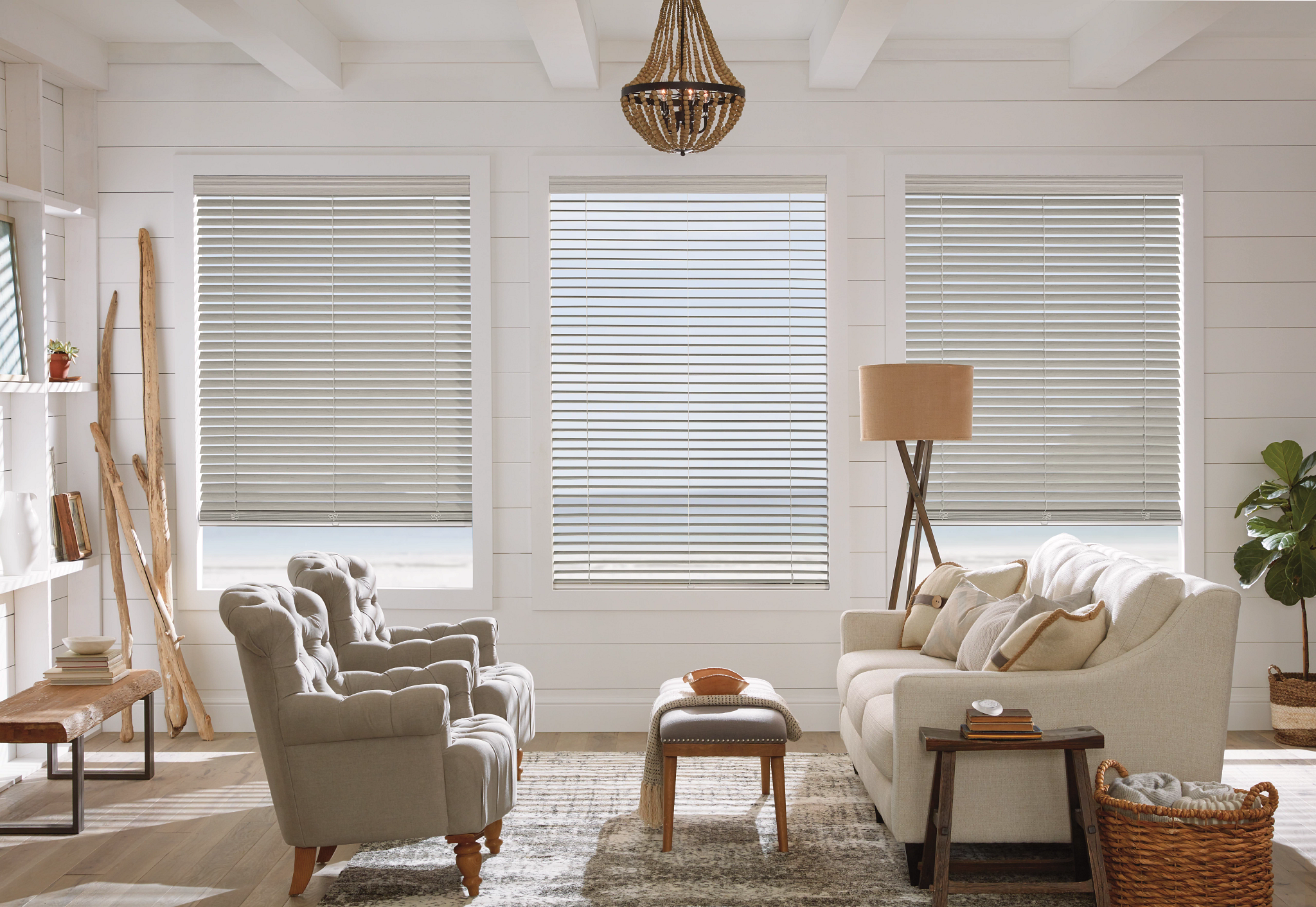 Installed faux wood blinds