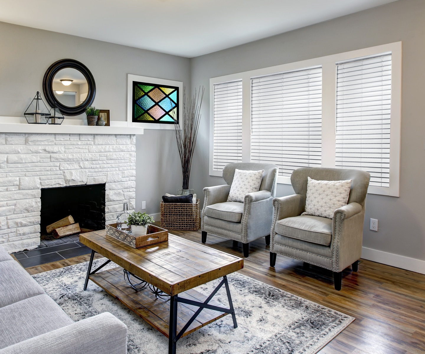 Wide slat faux wood blinds